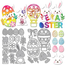 MAYJOYDIY Easter Bunny Metal Cutting Dies Easter Eggs Rabbits Die Cut Stencils Flower Leaf Bow Carbon Steel Die Cutting for Scrapbooking Party Photo Album DIY Embossing Paper Crafts