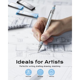 Nicpro 2 Pack Blocky Gear Metal Mechanical Pencils Set with Case, 0.5 mm & 0.7 mm Lead Drafting Pencil with 6 Tube (360PCS) Lead Refills(HB 2B), 3 Erasers, 18 Eraser Refills for Art Sketching Drawing