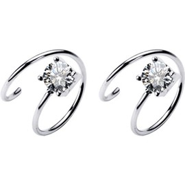 Sterling Silver Small Hoop Earrings with Cubic Zirconia Earring Ear Piercing Hypoallergenic Sensitive Ears, 18K White Gold Plated