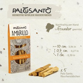 PALOSANTO - Palo Santo Räucherholz - Räucherstäbchen Amarillo – Natürlicher Weihrauch – Frischen und leicht aromatischen Duft - Original Bursera Graveolens – 5 Stck.