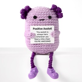 TOYMIS Positive Axolotl Crochet Funny Wool Axolotl Toy with Encouragement Card Long Legged Axolotl Plush Toy with Emotions Support Doll for Teenage Girls Friends Gifts