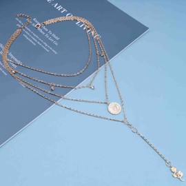 Cimenexe Bohemian Rose Flower Pendant Necklace Gold Carved Coin Necklace Layered Crystal Dangle Necklace Choker Vintage Rhinestone Dangle Necklace Jewelry for Woman and Girls