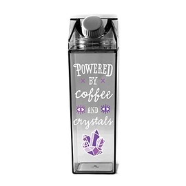TeesAndTankYou Powered by Coffee and Crystals Milk Carton Water Bottle 500ml 16.9oz Black