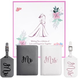 Mr and Mrs Luggage Tags & Passport Holders Set, Bridal Shower Gifts for Bride - Honeymoon Travel Essentials, Wedding Gifts for Couples 2025, Vacation Must Haves