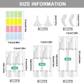 ZDNT Pack of 6 Airless Pump Dispensers, Cream Dispenser, Pump Bottle, Empty, Refillable Vacuum Cosmetic Container, Vacuum Travel Bottles for Filling with Sticker, Spatula for Travel Lotions, Shampoo,