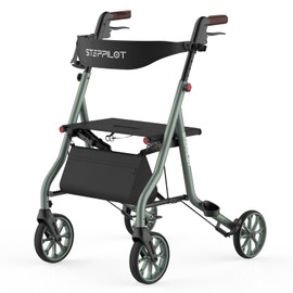 Titan Foldable Rollator Walkers with Seat, 7-Level Adjustable Handles Height, Reliable Parking & Braking System, Easy to Assemble and Use with Cane Holder & Storage Bag, 8" Big Wheels & Max 300 lbs