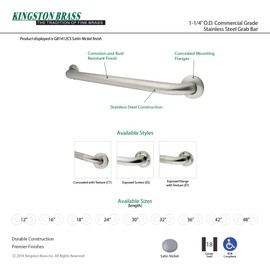 Kingston Brass GB1442CT Designer Trimscape Concealed Flange Textured ADA 42-Inch Grab Bar with 1.25-Inch Outer Diameter, Stainless Steel