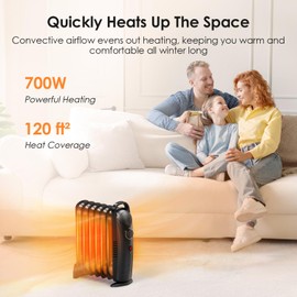 Air Choice 700W Oil Filled Radiator Heater, Oil Heaters for Indoor Use with Adjustable Thermostat & 2 Heat Settings, Overheat Protection, Ultra Quiet, Small Space Heater for Bedroom Office Desk, Black