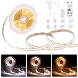 Aikeoulighting CCT COB Smart LED Strip Kit, 16.4ft/5m Tunable White 2700K-6500K Tape Light with Remote, Dimmable 24V/3200 LEDs/CRI 90+, Compatible with Alexa/Google Assistant for Bedroom Living Room