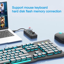 KLAQQED USB Hub 3.0, USB Splitter1 in 4 Out, USB Extender USB Adapter Multiple Port USB Station Dock Hub with Individual Switches, USB Expander Hub for Laptop/MacBook/Flash Drives/Mobile HDD/Printer