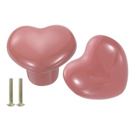 sourcing map 2 Packs Ceramic Drawer Knobs, Heart-Shaped Dresser Pulls, Decorative Drawer Knobs with M4 x 25mm Screw for Cupboard Wardrobe, Pink