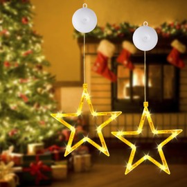HBWHNIU Pack of 2 Stars Christmas Decoration, Stars Christmas Lights, Fairy Lights Stars, Warm White Window Decoration with Suction Cups, for Window Decoration, Christmas Decoration, Balcony, Party,
