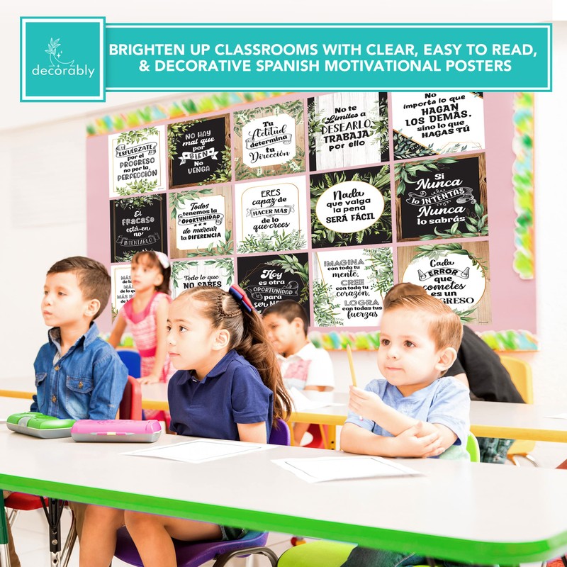 Decorably Spanish Motivational Posters for Kids, 15 Spanish Posters for