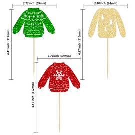 24Pcs Christmas Ugly Sweater Cupcake Toppers Green Red Glitter Santa Claus Christmas Tree Snowflake Cupcake Picks for Merry Christmas Theme Holiday Party Supplies