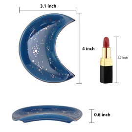 Small Moon Ceramic Jewelry Dish Tray, Decorative Trinket Dish, Ring Holder Dish, Modern Accent Tray for Bathroom,Nightstand,Entryway Table, Vanity (2, Blue)