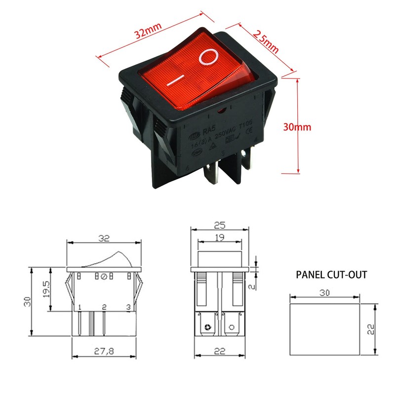 FILSHU 3pcs KCD4 16A 250V 20A 125V Rocker Switch ON/Off