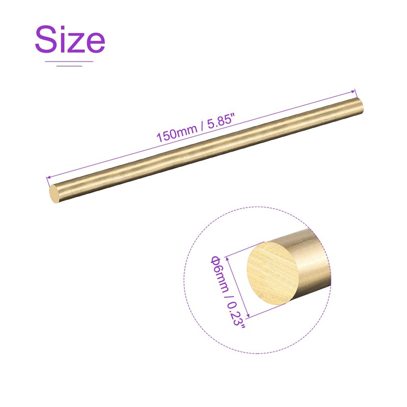 DMiotech 2Pack 6mm x 150mm, Brass Solid Round Rod, Brass