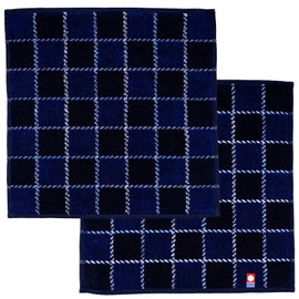 Nishio IBT-504-01-2P Imabari Towel Certified Hand Towel, Men's, Set of 2, Made in Japan, 100% Cotton, 9.8 inches (25 cm), Double-Sided Pile, Water Absorbent, Checkered Pattern, Men's Imabari Towel