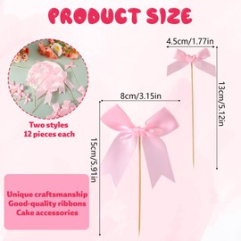 24stk Cupcake Deko Schleifen, 2 Größen Rosa Cupcake Topper Schleifen Kuchendekoration mit Schleife Schleifenknoten-Kuchenaufsätze für Verlobungs und Hochzeitsfeierbedarf