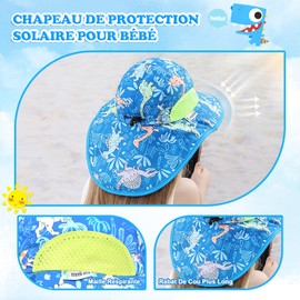 SEYUFN Baby Sun Hat Girls Boys Neck Cap Child Protection Bucket Hats Breathable Baby Girl Beach Hat Toddler Summer Hat, A-Green Dinosaur