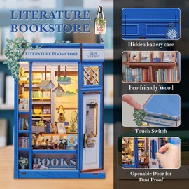 Fsolis DIY Book Nook & Dollhouse Craft Kits - Creative Shelf and Desk Decor Mounting Kits for Teenagers and Adults (Literature Bookstore)