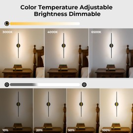 GvvooHome Battery Operated Wall Sconces Set of 2, Detachable Wireless Wall Lamps 360°Rotate, 10000mAh Rechargeable Wall Lights for Bedroom, Living Room，3000-6500K Dimmable, 28 Inch Black and Gold