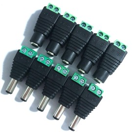 GOSONO Male Female DC Power Plug Connector 2.5 x 5.5/2.1x5.5 (Screw Fastening Type) Needn't Welding DC Plug Adapter,10pcs/Set (Male+Female Plug Connector 2.1x5.5mm)
