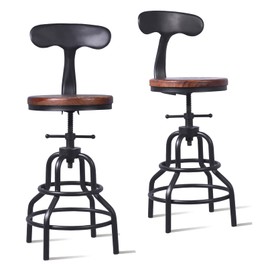 Diwhy Industrial Vintage Bar Stool,Kitchen Counter Height Adjustable Pipe Stool,Cast Iron Stool,Swivel Bar Stool,Metal Stool,27 Inch,Fully Welded Set of 2 (Iron Backrest)