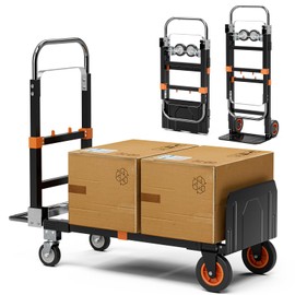 3-in-1 Convertible Aluminum Hand Truck - 800lbs Capacity | 10" Rubber Wheels | 3 Adjustable Positions for Warehouse, Home & Garden Moving | Heavy Duty Folding Dolly Cart
