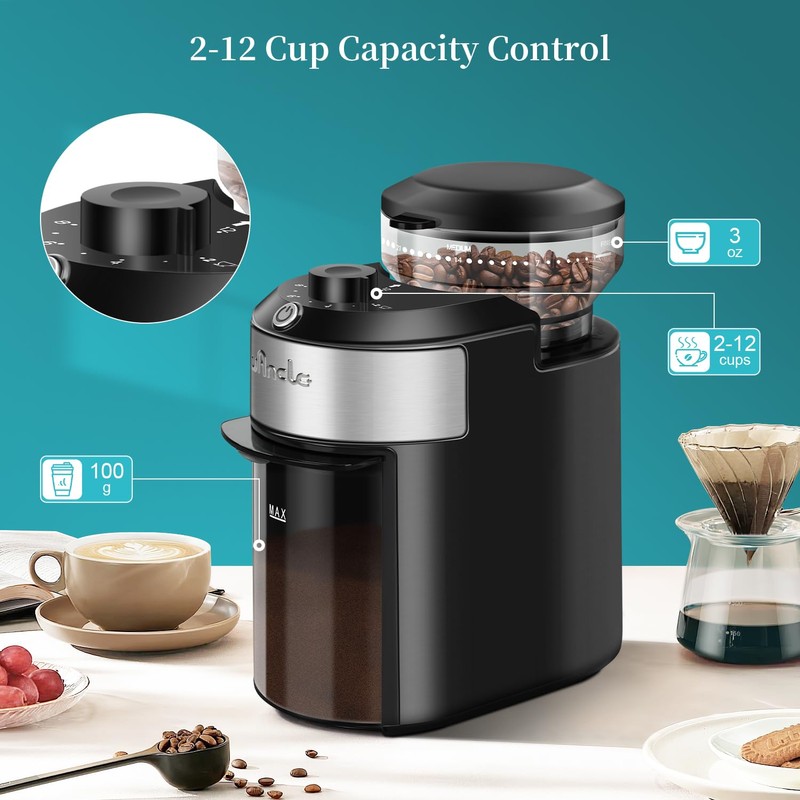 Wancle 28-Setting Burr Coffee Grinder, Precise Grinding with 2-12 Cup