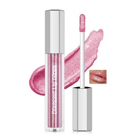 Glitter Lip Gloss Long Lasting, Pink Plumping Shimmer Lipgloss for Women, Waterproof Diamond Chameleon Liquid Lipstick, Metallic Highly Pigment Holographic Lipstick, Ideal Lip Makeup Gift-04