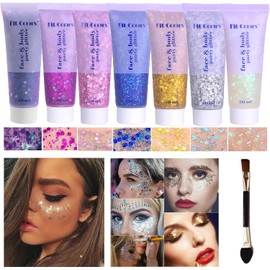 Gel de purpurina para el cuerpo con purpurina: conciertos de cantante, discoteca, festivales, accesorios de rave, maquillaje con purpurina para la cara, 150 ml, lentejuelas gruesas, cara de sirena