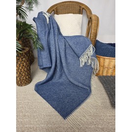 STTS International Tirol Wool Blanket, 100% Virgin Wool, Throw, 140 x 200 cm, Bedspread, Virgin Wool Blanket, Wool Plaid, Tyrol, Available in Many Colours (Blue (D-M)