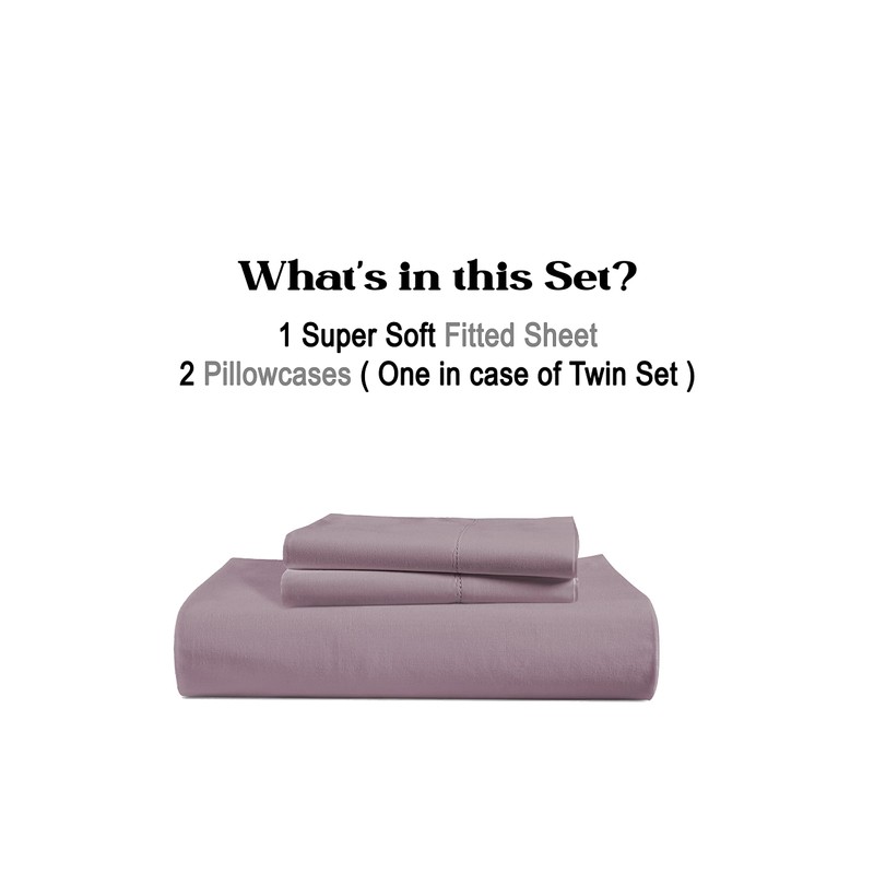 Lane Linen 100% Organic Cotton Twin Fitted Sheets, Lilac, 2-Piece