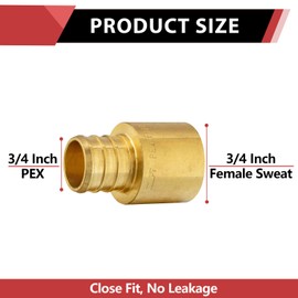 20-Pack EFIELD Pex Barb Crimp Brass Fittings 3/4" x 3/4" Female Sweat Copper Adapter (Over the Copper Tube), ASTM F1807