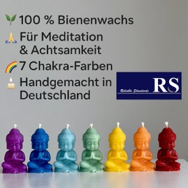 RS Buddha Chakra Candles - Set of 7 100% Beeswax - Handmade Chakra Figures in Rainbow Colours - For Meditation, Yoga, Decoration & Rituals