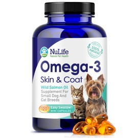 Omega 3 Fish Oil for Small Dogs & Cats - Pet Fish Oil Supplement with DHA & EPA Fatty Acids for Healthy Skin and Coat - Improves Shedding & Relieves Dry, Itchy Skin - 500mg - 120 Capsules