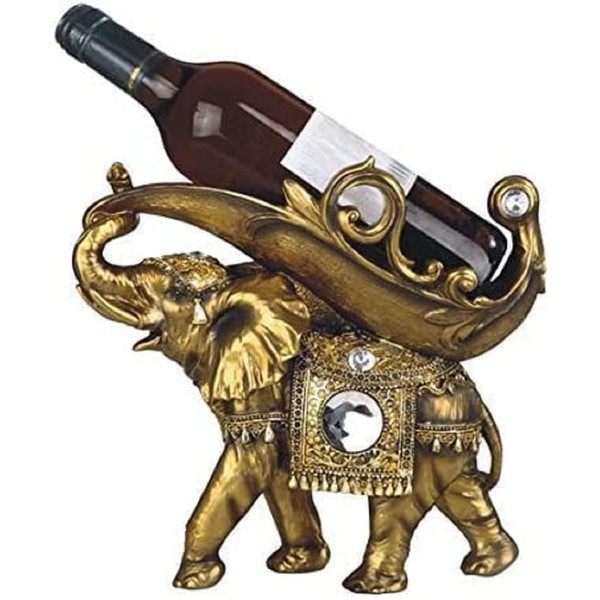 ICE ARMOR Thai Elephant Decorative Wine Rack Bottle Holder, Wine Rest Figurine Statue, Home Decor Wine Display Table Centerpiece for Tabletops and Counters, Wine Lovers Housewarming Gift 11.25 inches