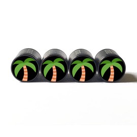 Palm Tree Tire Valve Caps - Black Aluminum - Set of Four