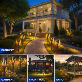 Beautiful Solar Lights for Outside 6-Pack - Premium Solar Tiki Torches with Flickering Flame - Waterproof, Auto On/Off - Perfect for Your Outdoor, Yard, Patio, Pathway & Garden