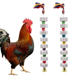 2 Pack Mineral Block Chew Toys for Chicken, Chicken Toys with Colorful Beads and a Bell, Chicken Coop Accessories, Beak Grinding Stone for Chicken, Hens, Geese, Ducks, Turkeys, Poultry