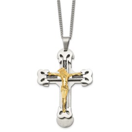 Jewelry Stores Network Gold Steel Crucifix Cross Pendant Necklace Christian Gothic Fleur de Lis Unisex