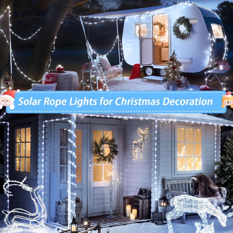 JMEXSUSS 2 Pack 100 LED Solar Rope Lights,33ft 8 Modes