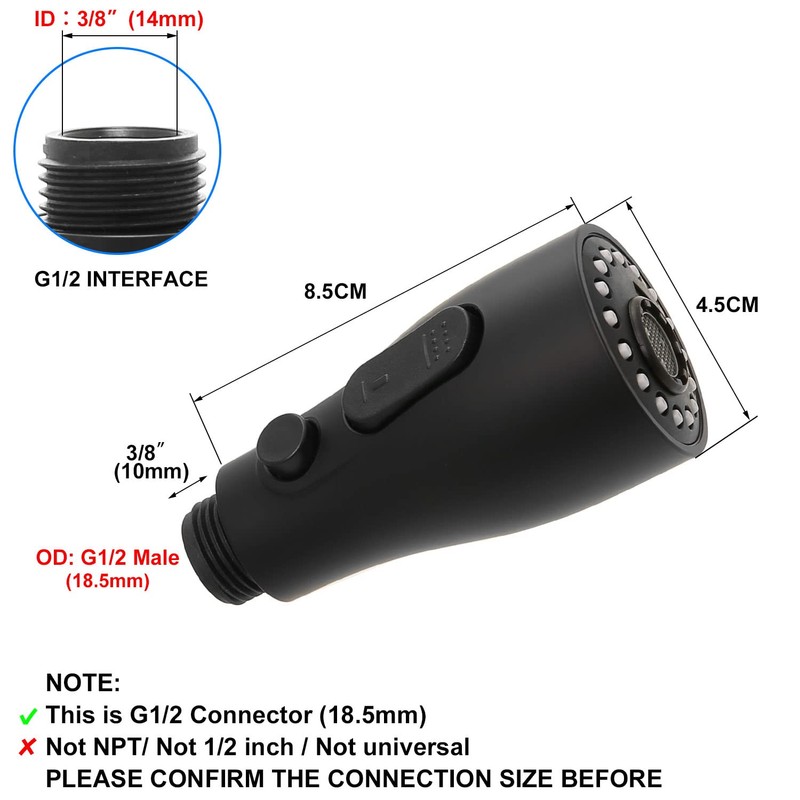 CREA Kitchen Tap Multi Function Pull Out Sprayer, 1/2'' ABS,
