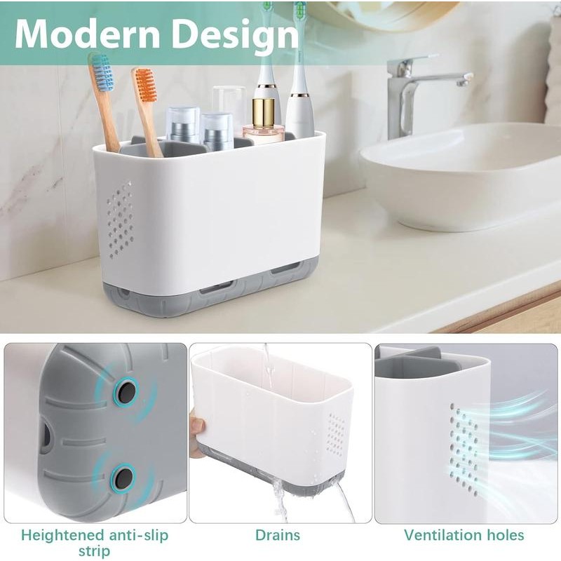 Toothbrush and Toothpaste Holder Drainage for Bathroom Countertop with Adjustable
