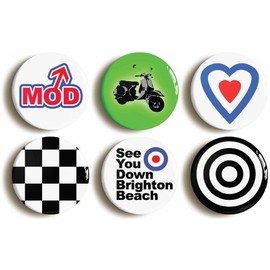 6 x"RETRO SIXTIES MOD" BADGES BUTTON PINS (1inch/25mm diameter) 1960s