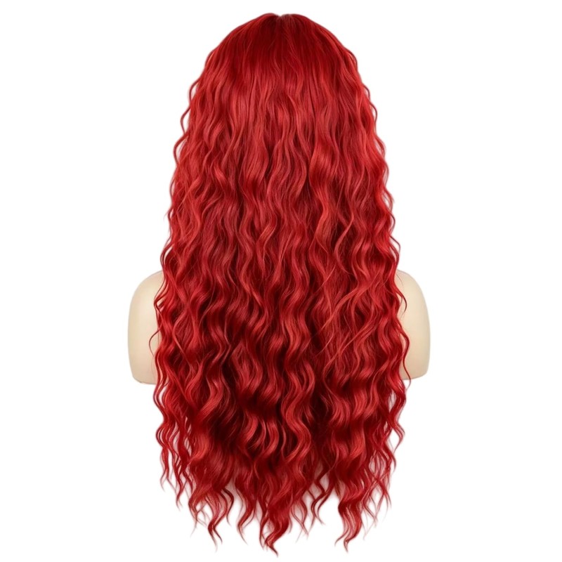 Long Red Curly Wavy Wig for Women Natural Fluffy Synthetic
