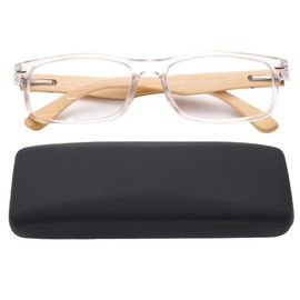 Real Bamboo Reading Glasses Spring Hinge Genuine Bamboo Rectangular Reader w/Case