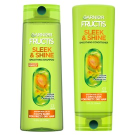 Garnier Fructis Sleek & Shine Shampoo (22 Fl Oz) + Conditioner (21 Fl Oz) Set for Frizzy, Dry Hair, Plant Keratin + Argan Oil (2 Items), 1 Kit (Packaging May Vary)