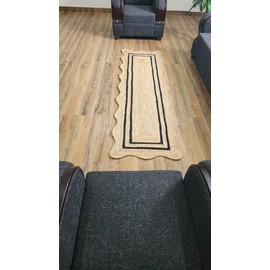 Natural jute scalloped Area Runner Rug for Hallway Washable Carpet Floor Mat for Living Room Bedroom/Kitchen/Laundry Room Carpet for Home Decor. (2x7 feet, Black)